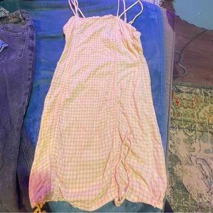 Pink and yellow ruched spring dress